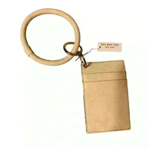Wristlet Credit Card Holder Bracelet. Beige Hands Free Key Chain